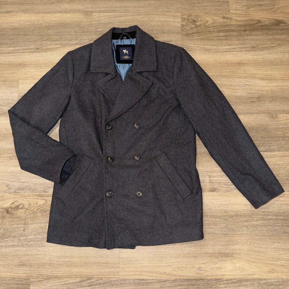 Hart Schaffner Marx Mens Wool Blend Pea Coat Charcoal Gray Double Breasted M